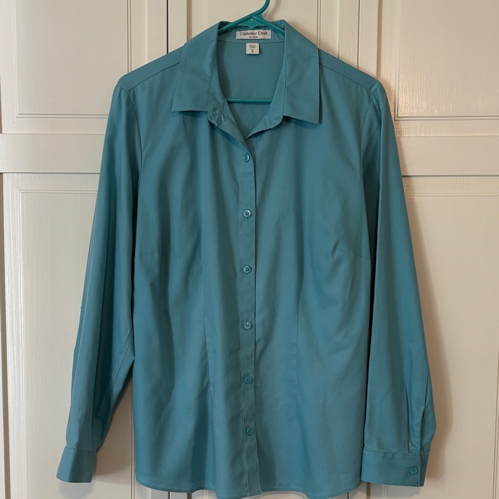 Coldwater Creek  Aqua No Iron Long Sleeve Blouse size 16-XL